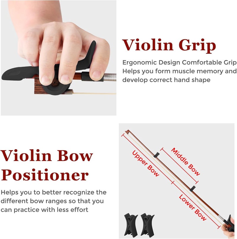 RANMING Violin Bow Holder for Practice– Silicone Hand Position Corrector Non-Slip Teaching Tool for Beginners Students Improve Bow Grip & Posture Violin Teaching Aid With 2 Bow Stopper Black - Image 3